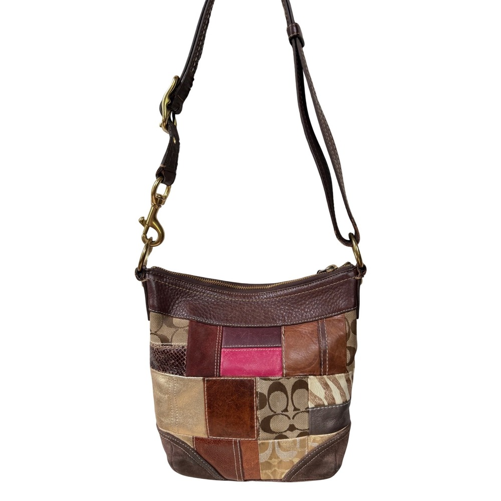 Coach Holiday Patchwork Crossbody Bag Brown Multi Leather Jacquard 10435